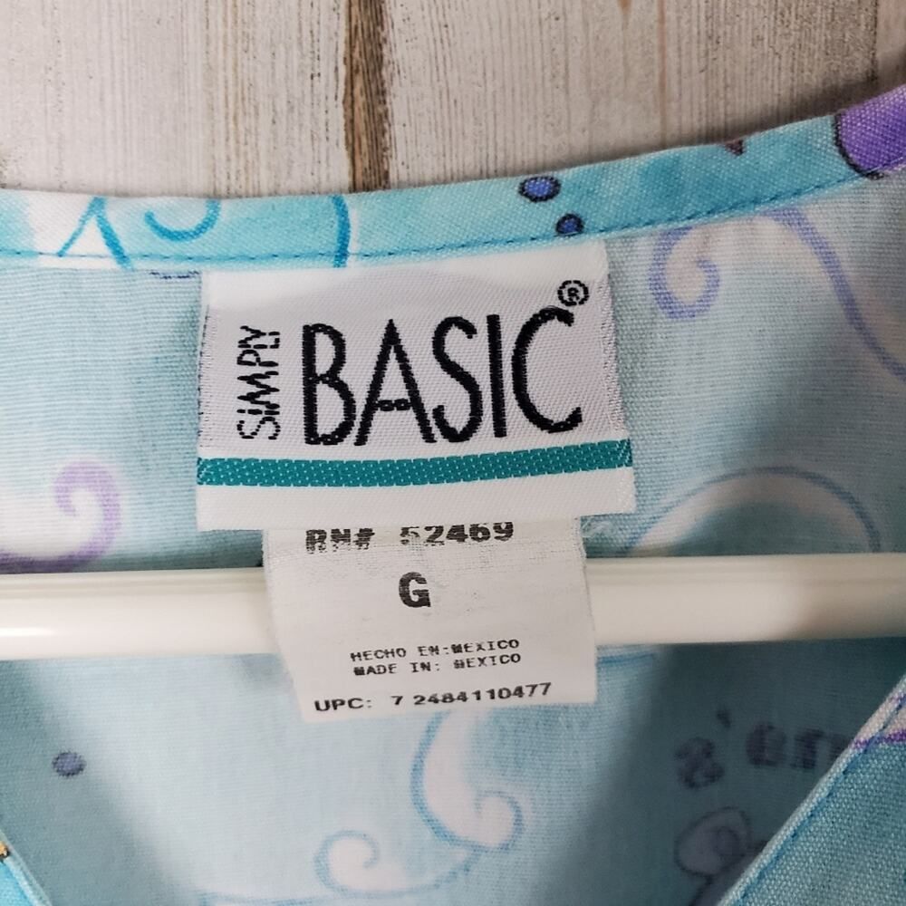Simply Basic Button-Down Scrub Shirt Blue Size Large - Picture 3 of 9